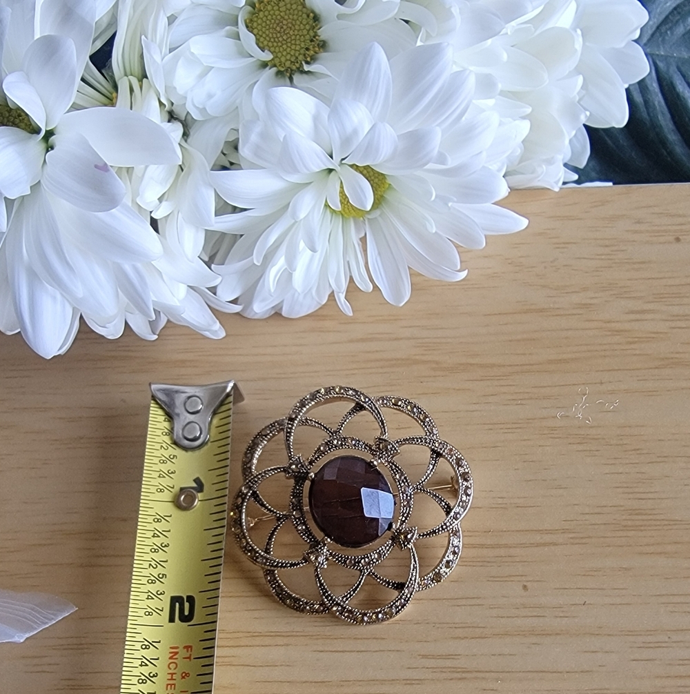 MONET Elegant Gold Tone And Rhinestone Brooch - Picture 6 of 7